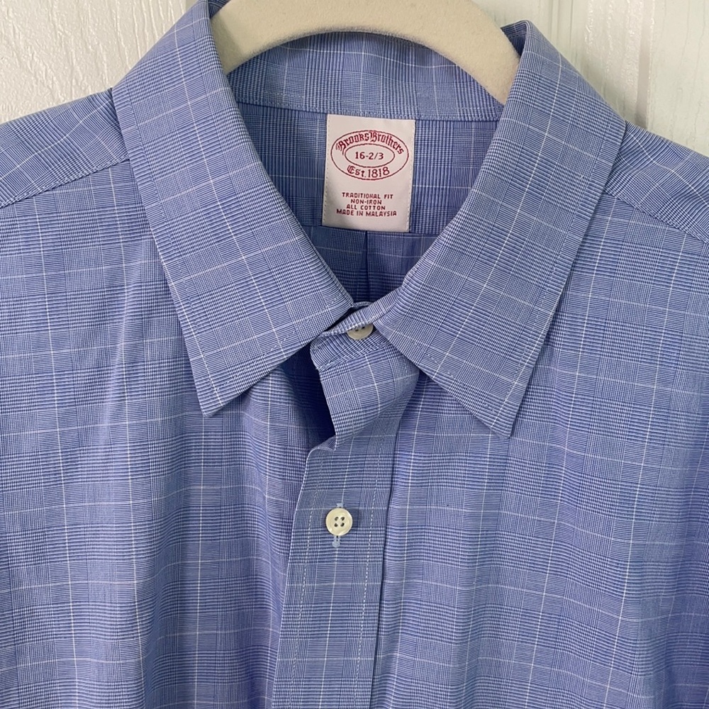 Brooks Brothers blue glen plaid non iron 16 2/3